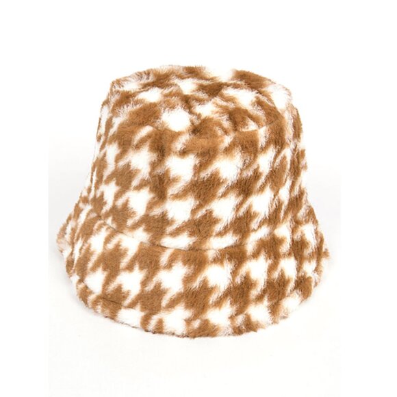 BNWT Brand New Houndstooth Print Faux Fur Bucket Hat - Picture 5 of 5